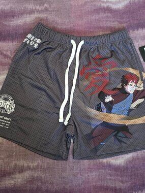 Darc Sport Naruto Gaara Mesh Athletic Shorts Gray Anime Streetwear Mens M NWT